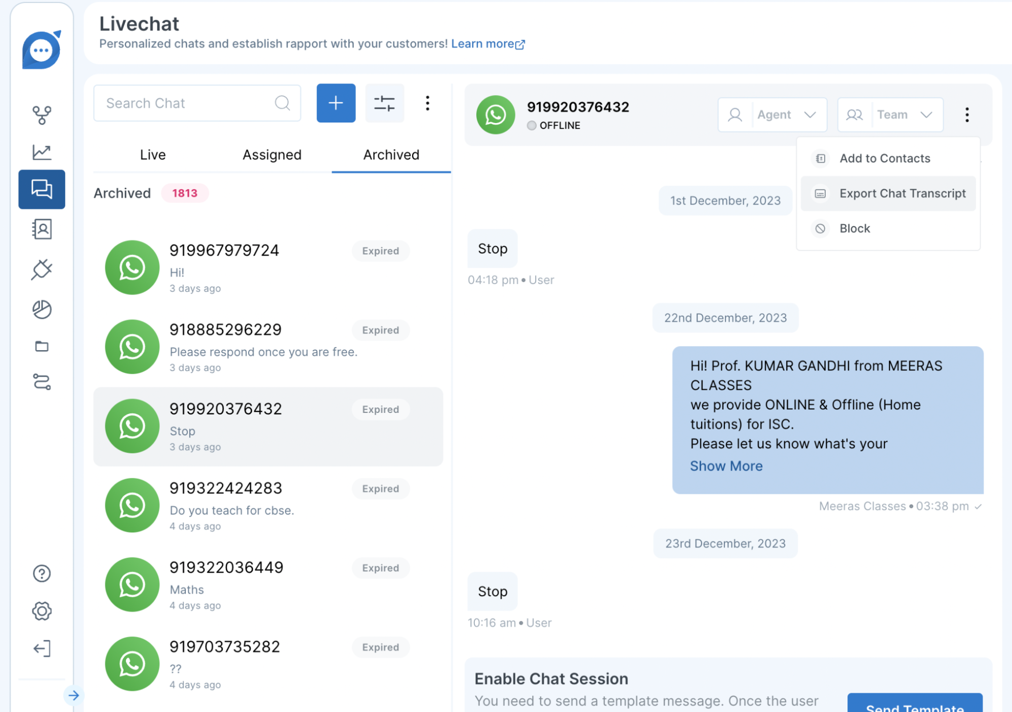 Streamlined Chat Transcript Management