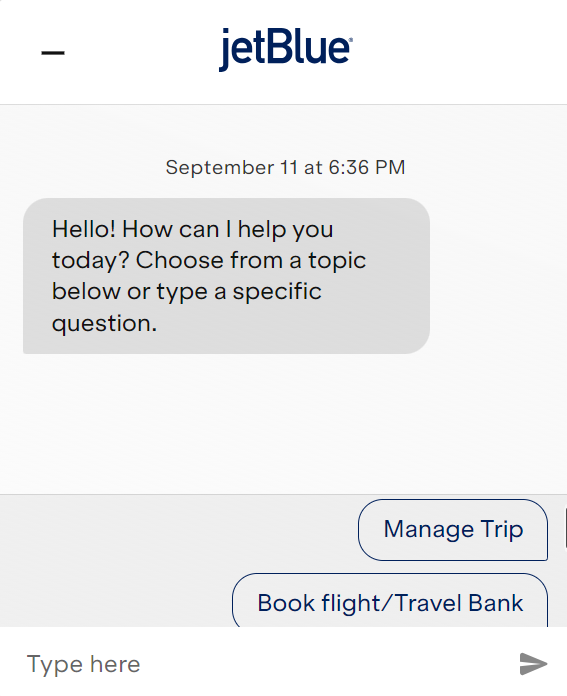 Jet Blue Airways AI chatbot